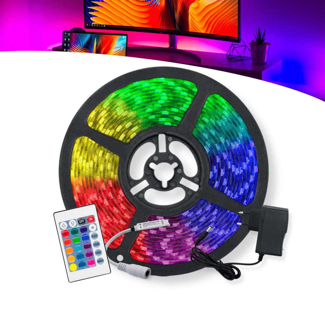 Fita LED RGB 5050 5m IP65 - Iluminação Vibrante e Controle Completo Loja Salve Decor