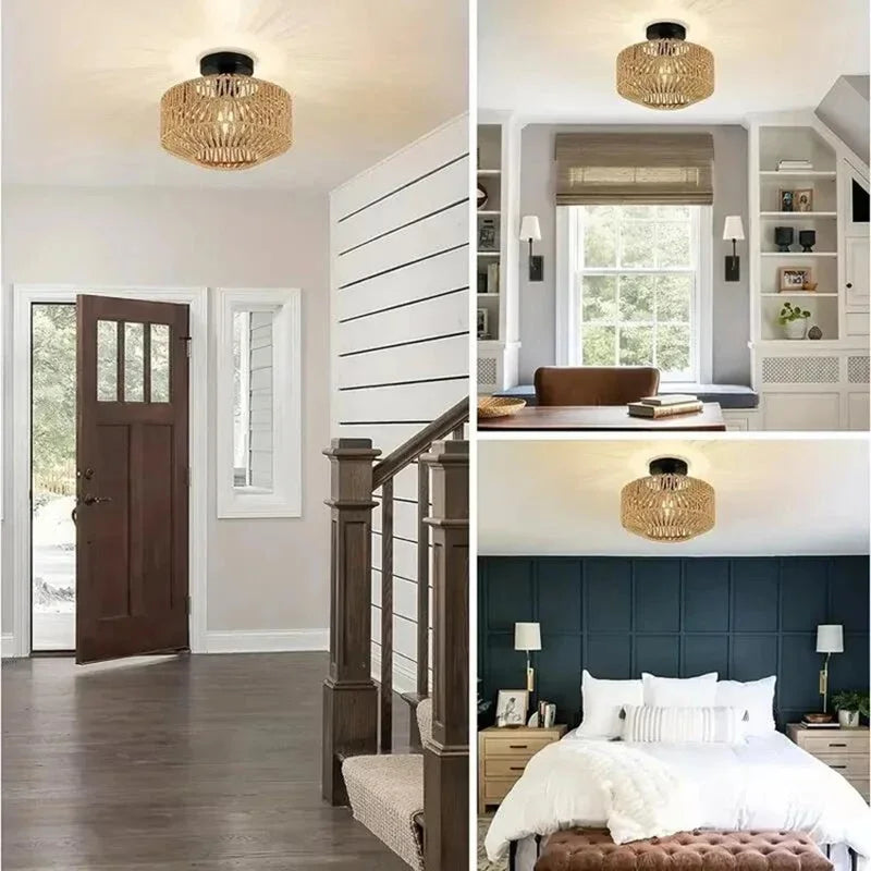Lustre de Bambu Natural - Elegância Artesanal para Sua Casa