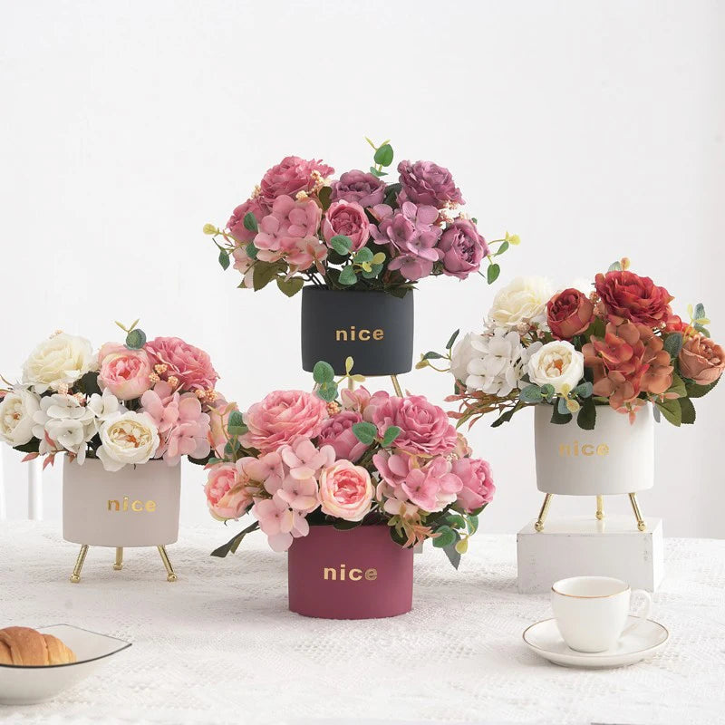 Buquê Vintage de Flores Artificiais em Seda para Decoração Elegante