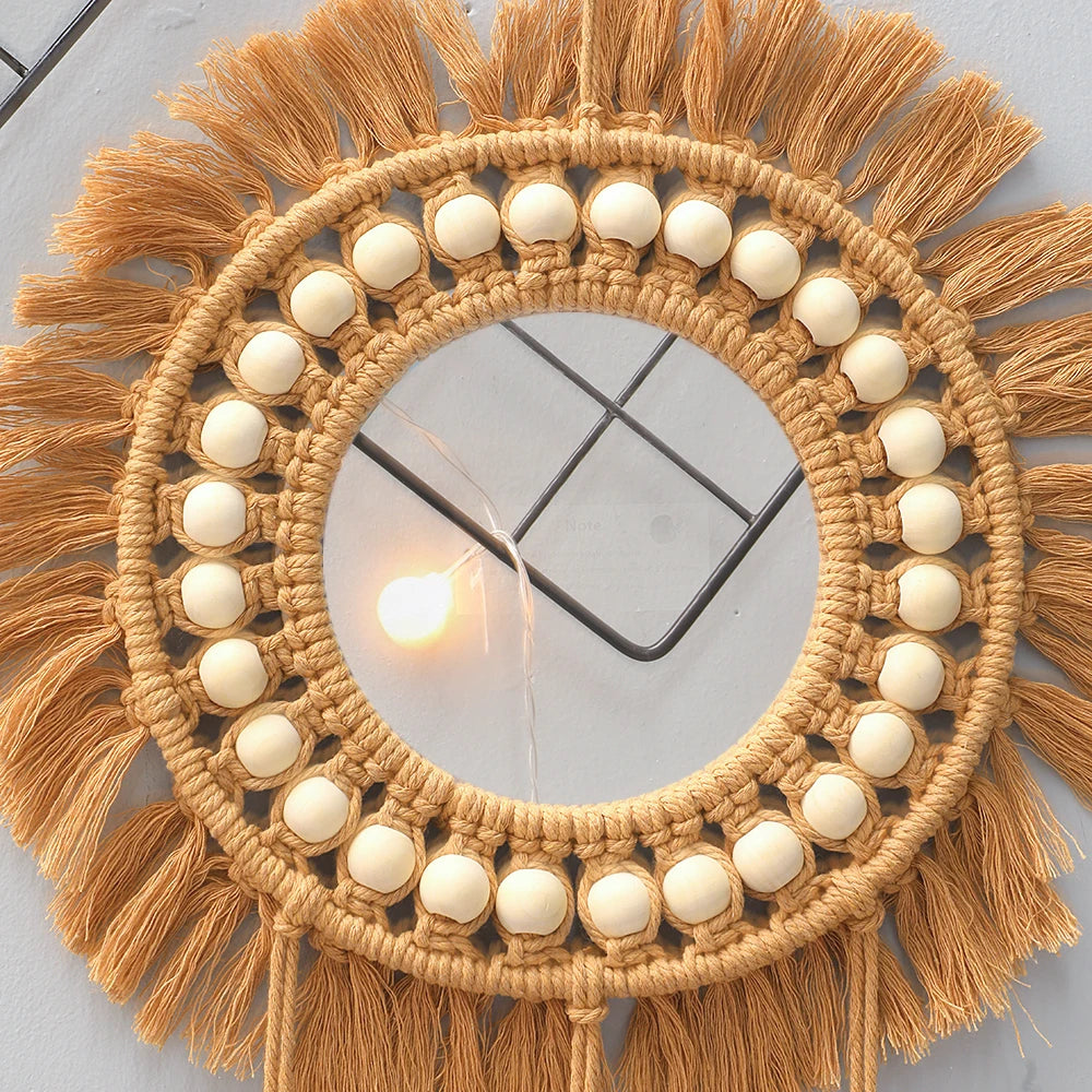 Espelho Redondo Boho Macramê para Decoração de Interiores