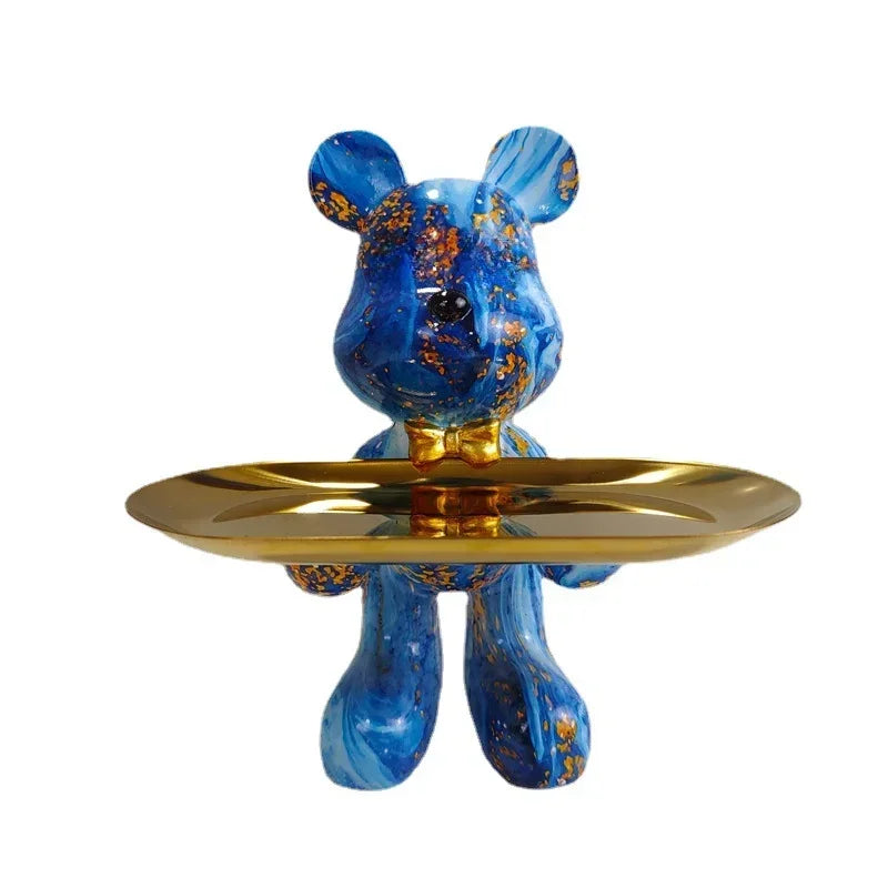 Estatueta Decorativa de Urso Graffiti com Prato Multiuso