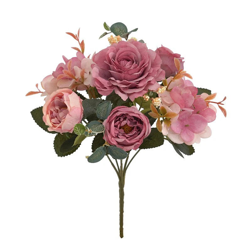 Buquê Vintage de Flores Artificiais em Seda para Decoração Elegante