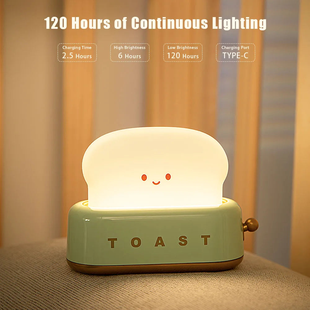 Luz Noturna Kawaii Pão LED com Temporizador e Brilho Ajustável