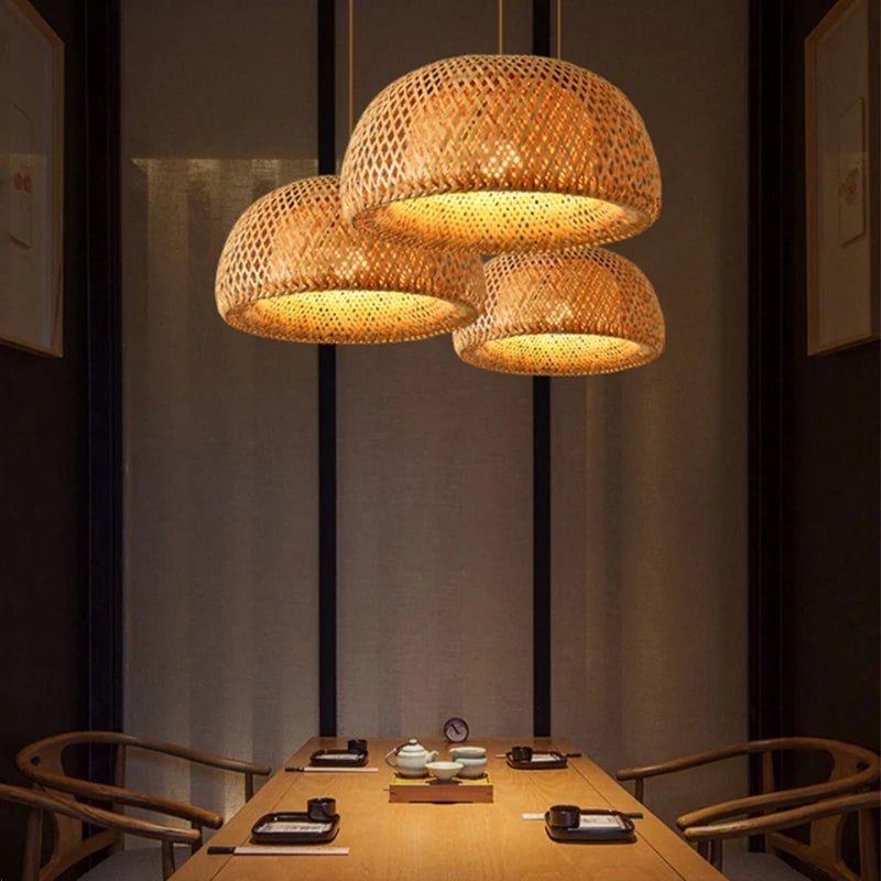 Luminária Pendente de Bambu Artesanal E27 para Decoração