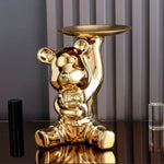 Carregue a imagem na visualização da galeria, Estatueta Decorativa de Urso com Bandeja - Armazenamento Elegante
