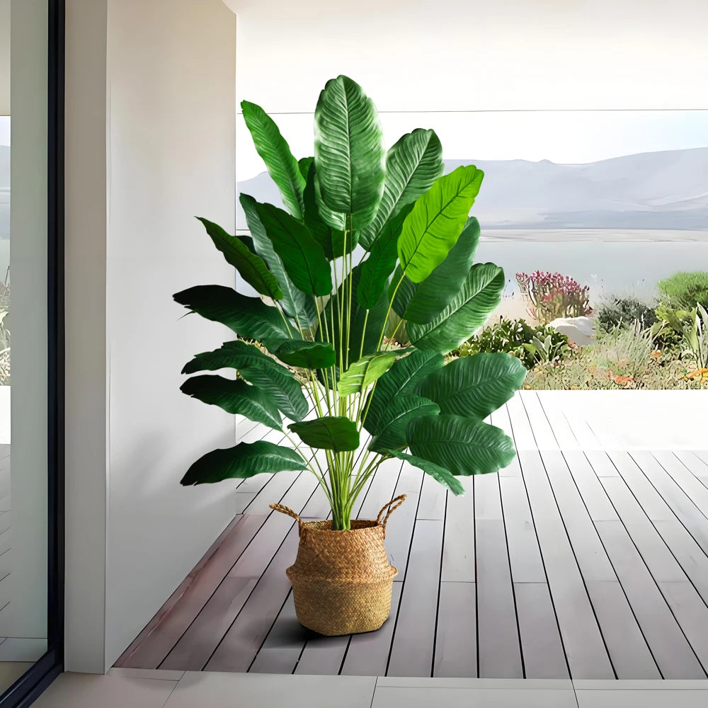 Planta Artificial Tropical de Folhas Grandes para Decoração