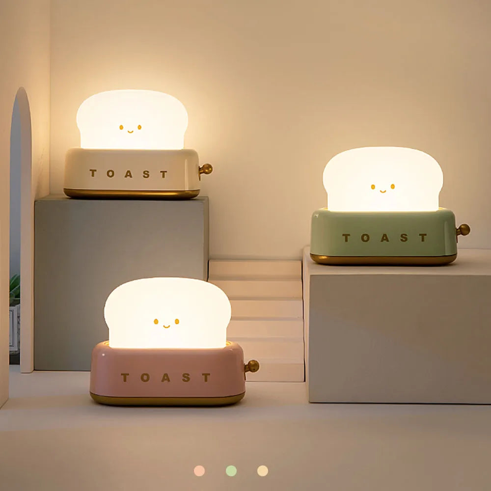 Luz Noturna Kawaii Pão LED com Temporizador e Brilho Ajustável