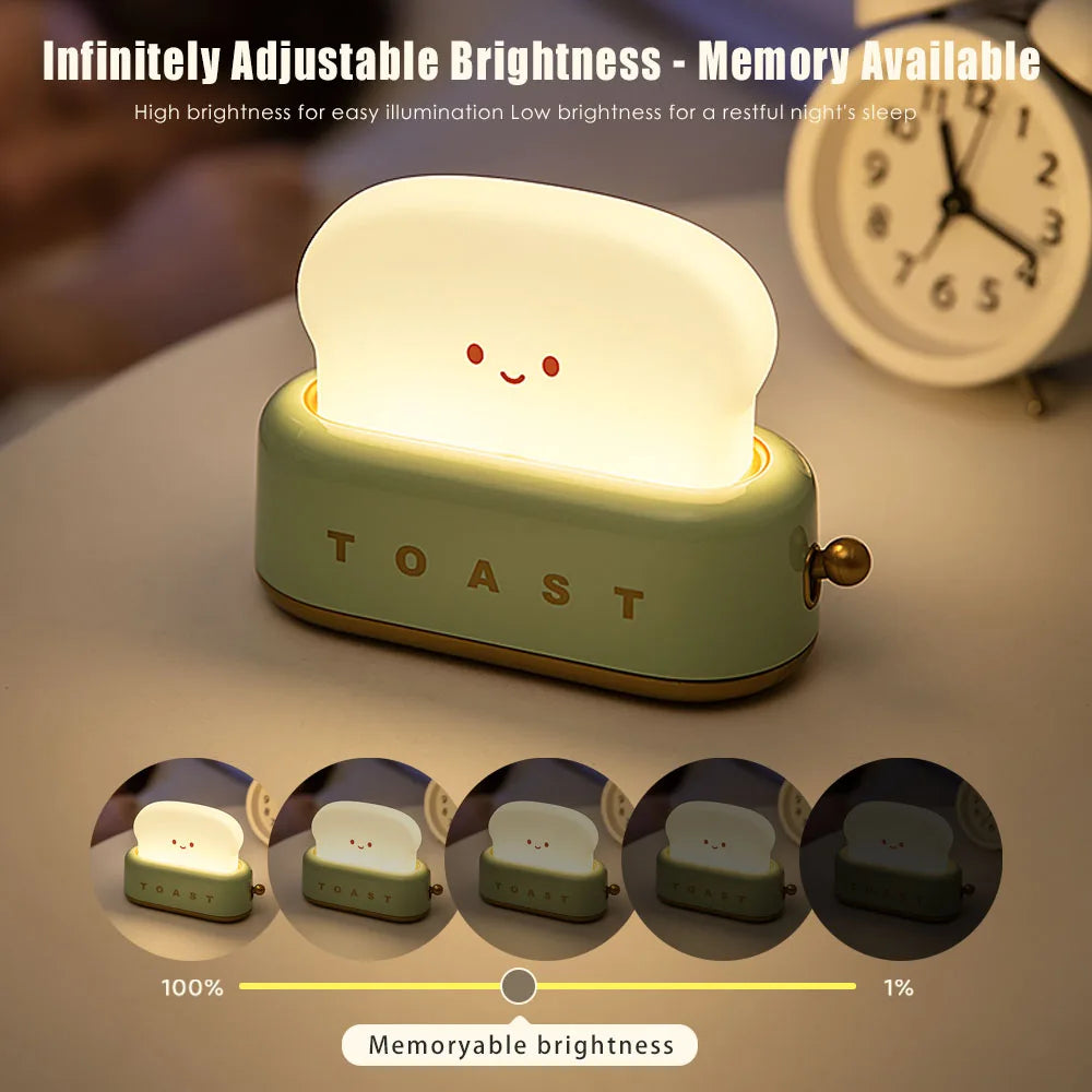 Luz Noturna Kawaii Pão LED com Temporizador e Brilho Ajustável