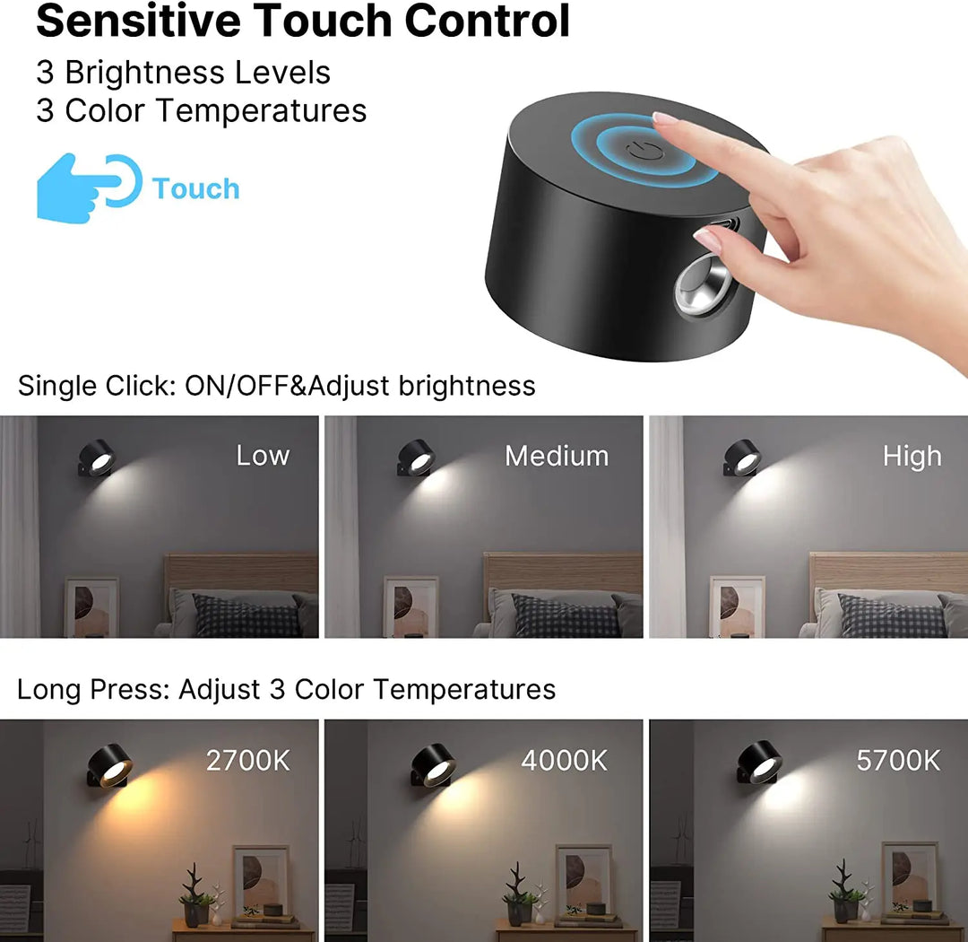 Arandela LED com Controle de Toque e Bateria Duradoura