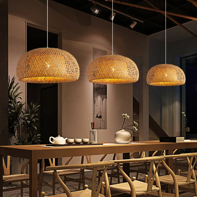 Luminária Pendente de Bambu Artesanal E27 para Decoração