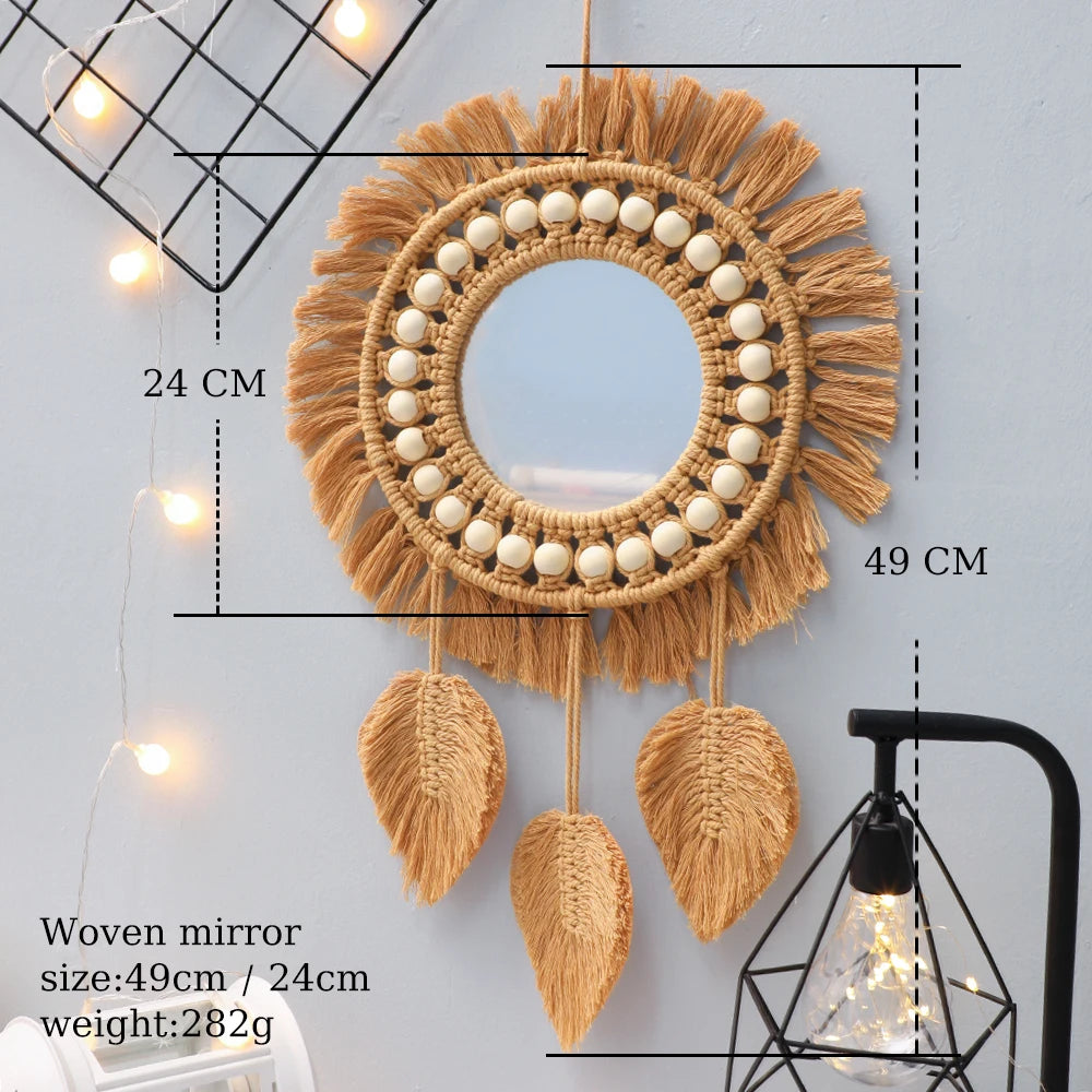 Espelho Redondo Boho Macramê para Decoração de Interiores
