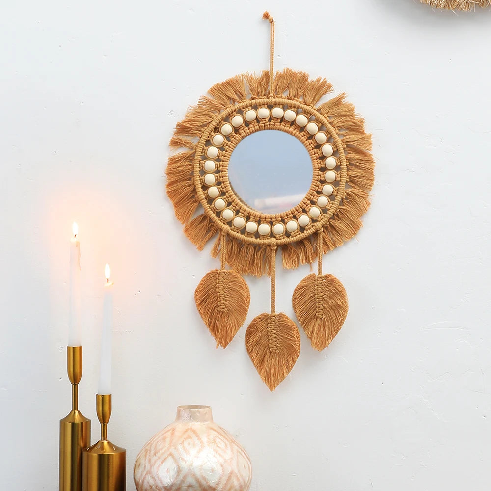 Espelho Redondo Boho Macramê para Decoração de Interiores