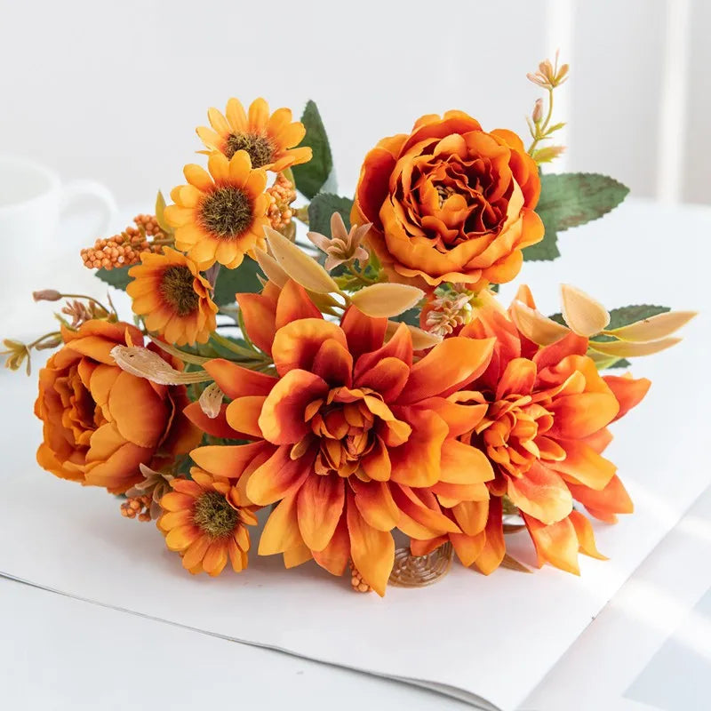 Buquê de Flores Artificiais de Seda para Decoração Elegante