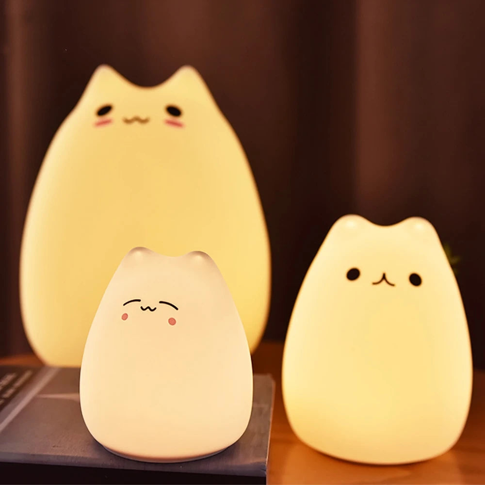 Luz Noturna Gato com Toque: Proteção Visual e Cores Vibrantes