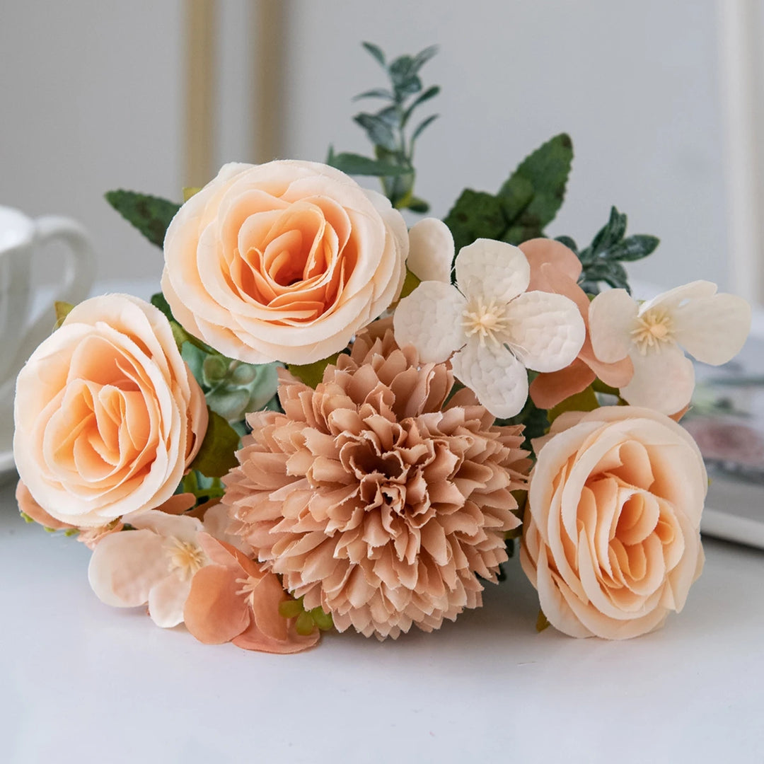 Buquê Vintage de Flores Artificiais em Seda para Decoração Elegante