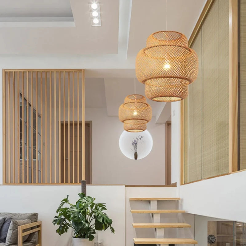 Luminária Pendente de Bambu Artesanal E27 para Decoração