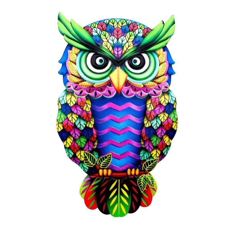 Escultura de Parede de Coruja em Metal Colorido - Decoração Vibrante