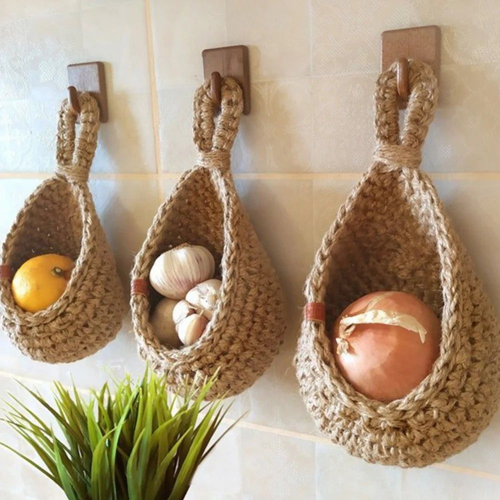 Cesta Suspensa de Juta para Frutas e Vegetais - Organização e Estilo