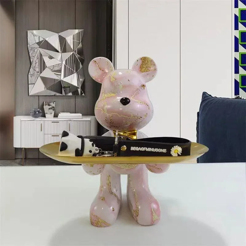 Estatueta Decorativa de Urso Graffiti com Prato Multiuso