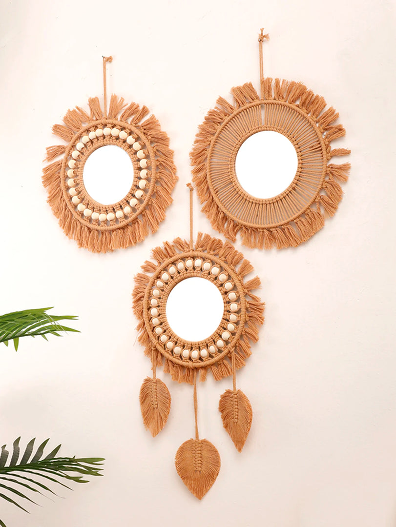 Espelho Redondo Boho Macramê para Decoração de Interiores