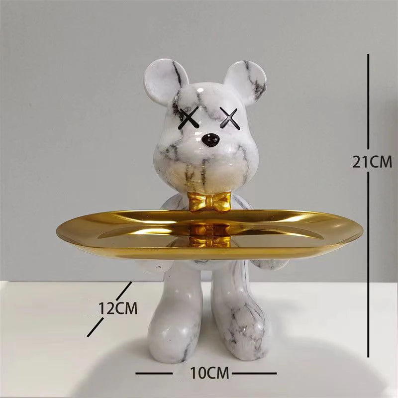 Estatueta Decorativa de Urso Graffiti com Prato Multiuso
