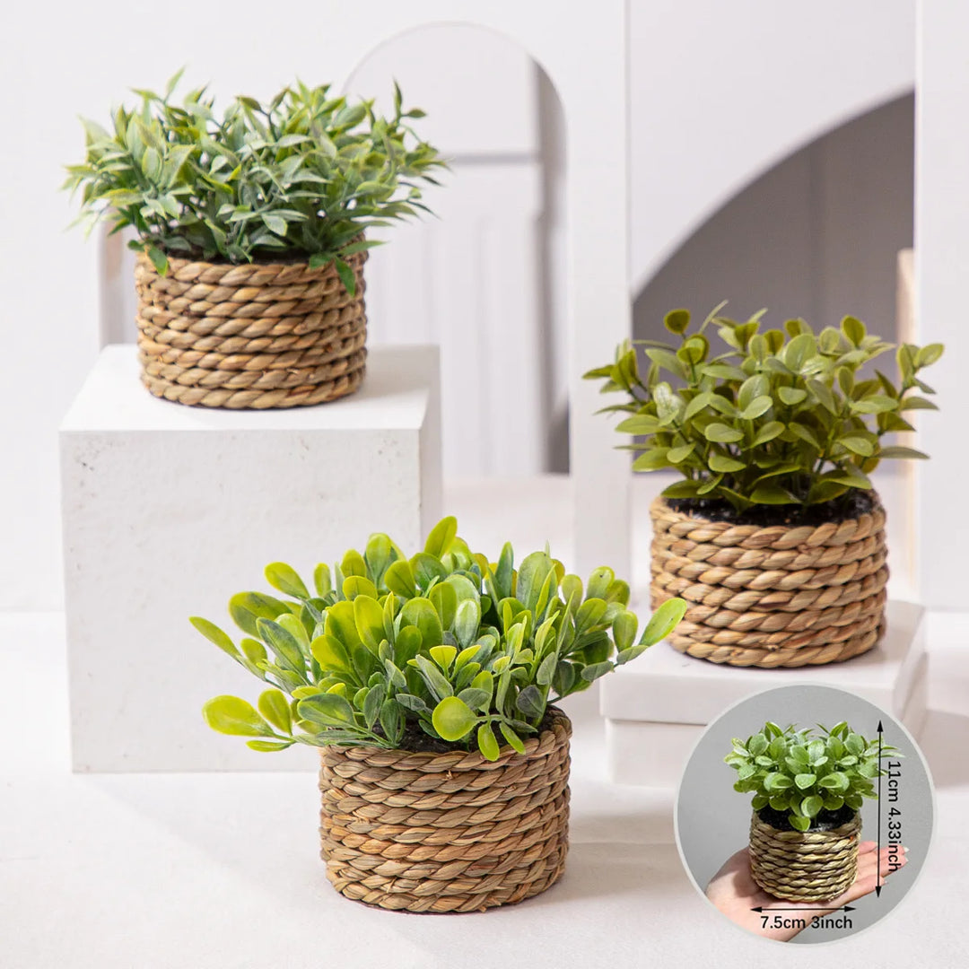 Mini Vasos Decorativos com Plantas Artificiais Realistas