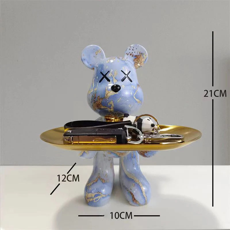 Estatueta Decorativa de Urso Graffiti com Prato Multiuso