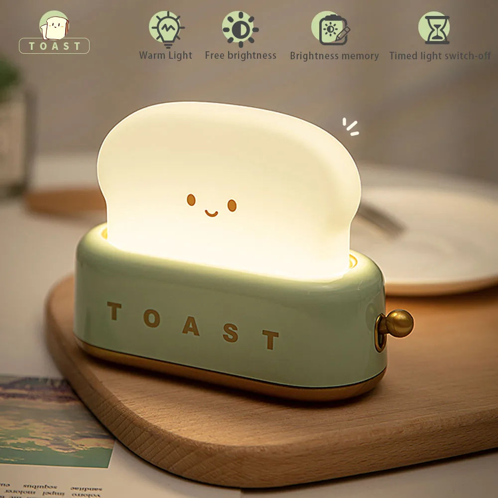 Luz Noturna Kawaii Pão LED com Temporizador e Brilho Ajustável