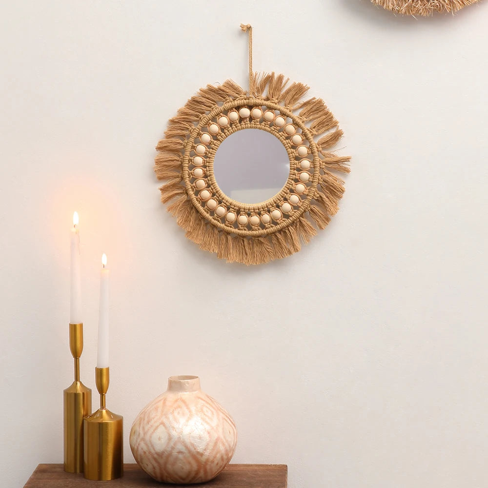 Espelho Redondo Boho Macramê para Decoração de Interiores
