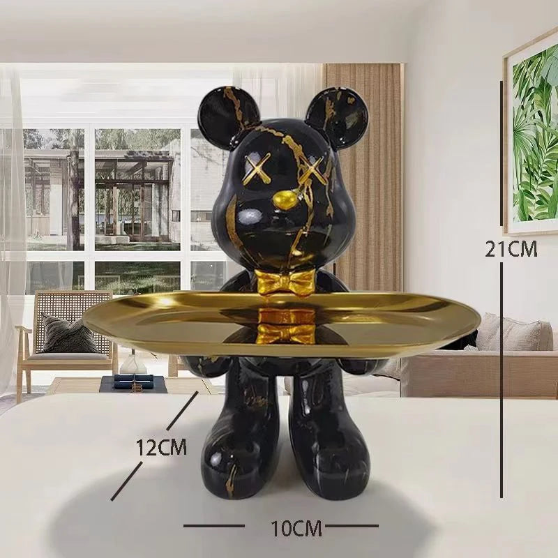 Estatueta Decorativa de Urso Graffiti com Prato Multiuso