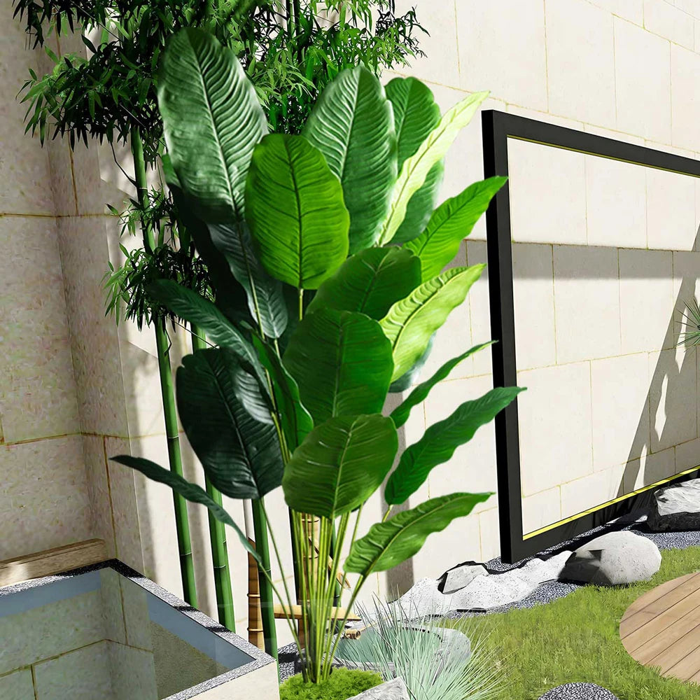 Planta Artificial Tropical de Folhas Grandes para Decoração