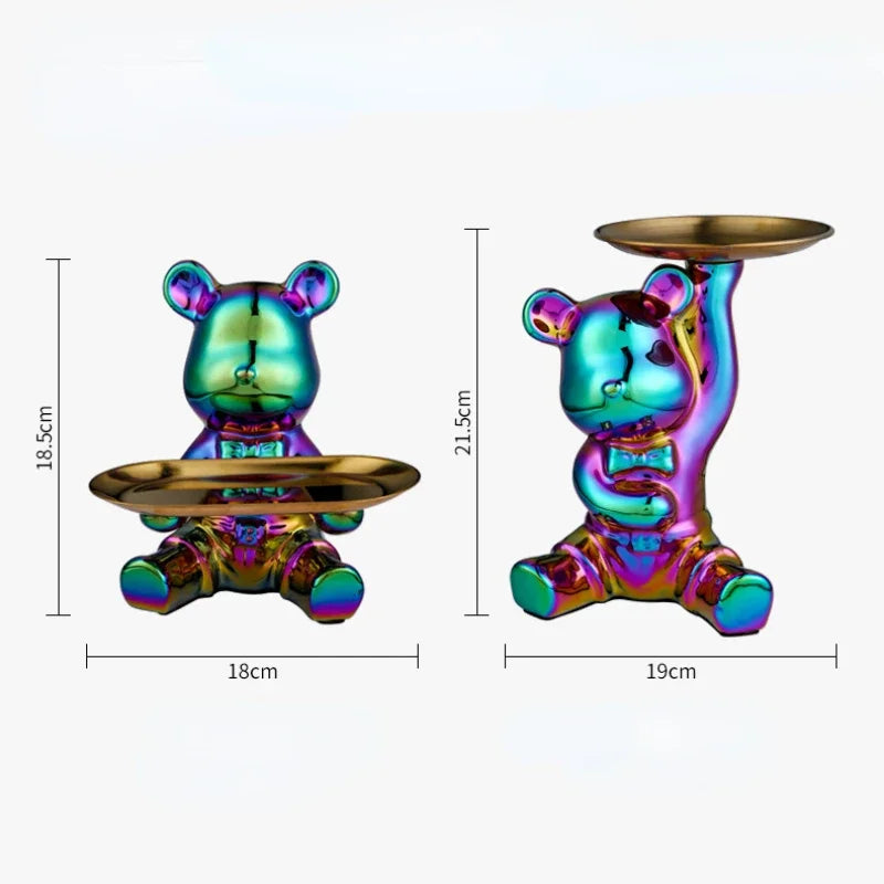 Estatueta Decorativa de Urso com Bandeja - Armazenamento Elegante