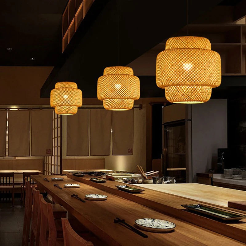 Luminária Pendente de Bambu Artesanal E27 para Decoração
