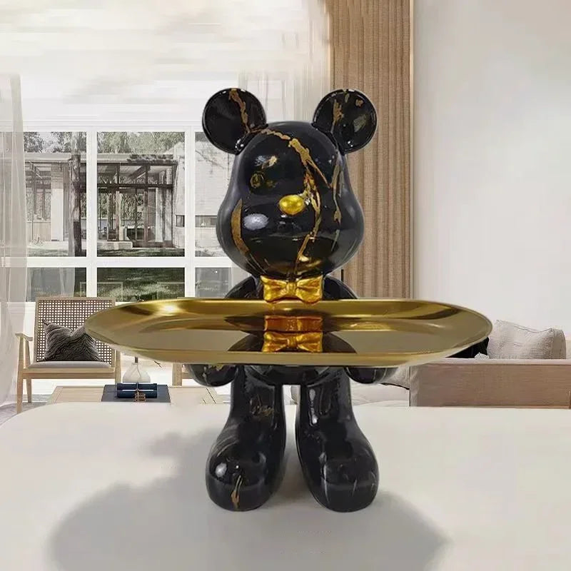 Estatueta Decorativa de Urso Graffiti com Prato Multiuso
