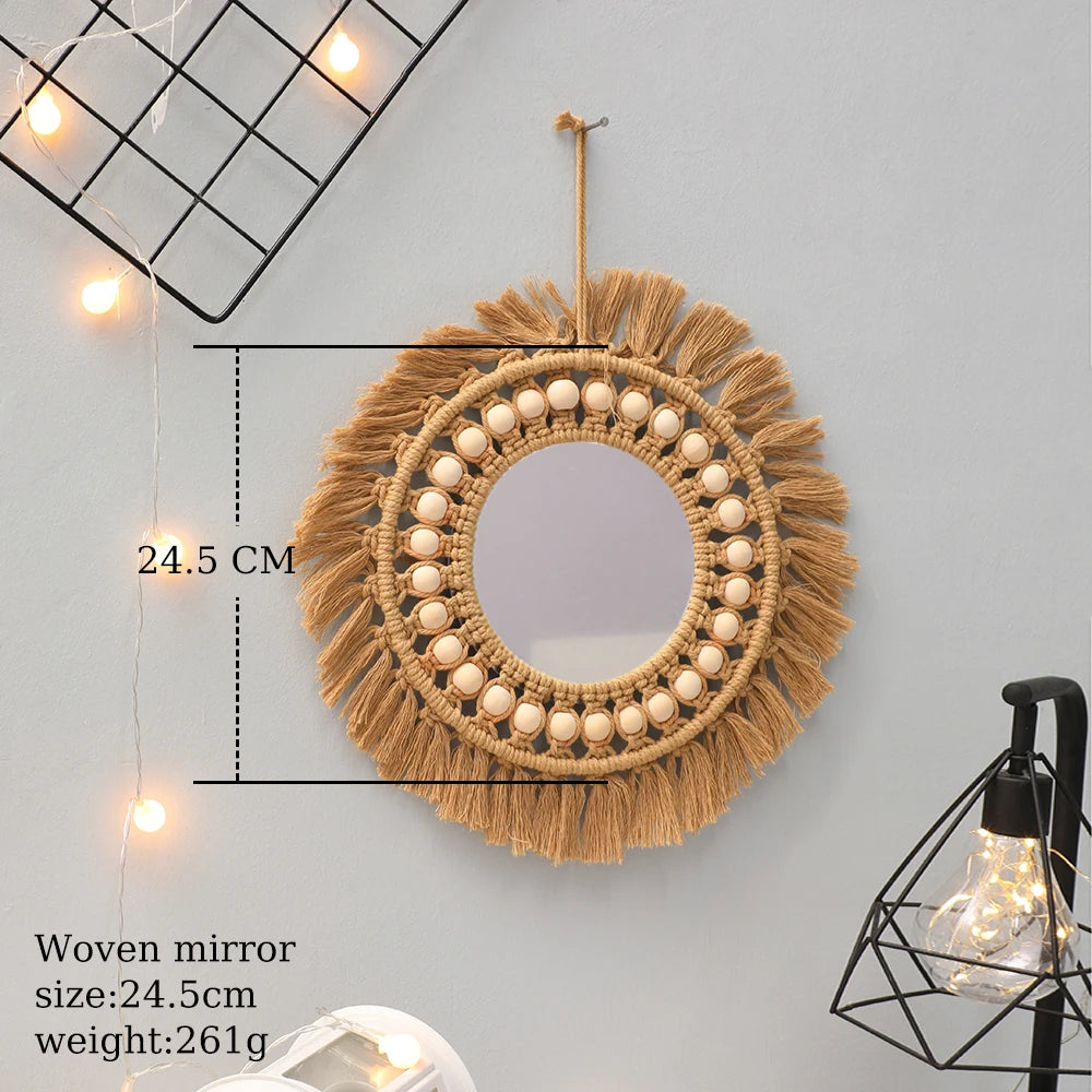 Espelho Redondo Boho Macramê para Decoração de Interiores