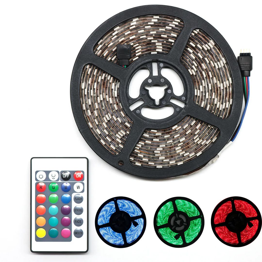 Fita LED RGB 5050 5m IP65 - Iluminação Vibrante e Controle Completo Loja Salve Decor